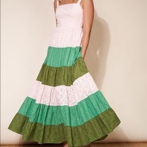 Anthropologie Hutch Shallene eyelet pink and green maxi dress